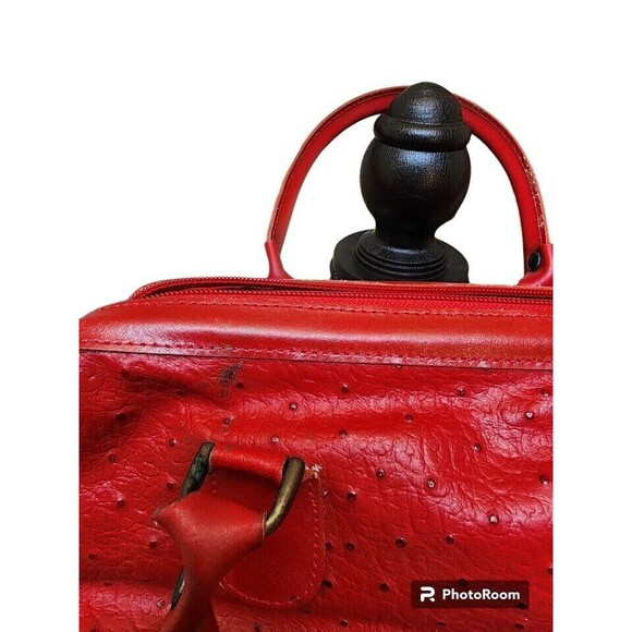 Vintage Belle Rose Ostrich Leather Red Korean Purse Medium Detachable Strap NEW - Picture 7 of 14